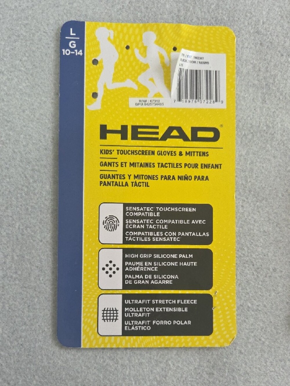 ​HEAD Kids Touchscreen Fleece Gloves Black Neon Green L 10 14 - Picture 2 of 5